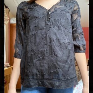 Gerard Darel Layered Floral Black Blouse